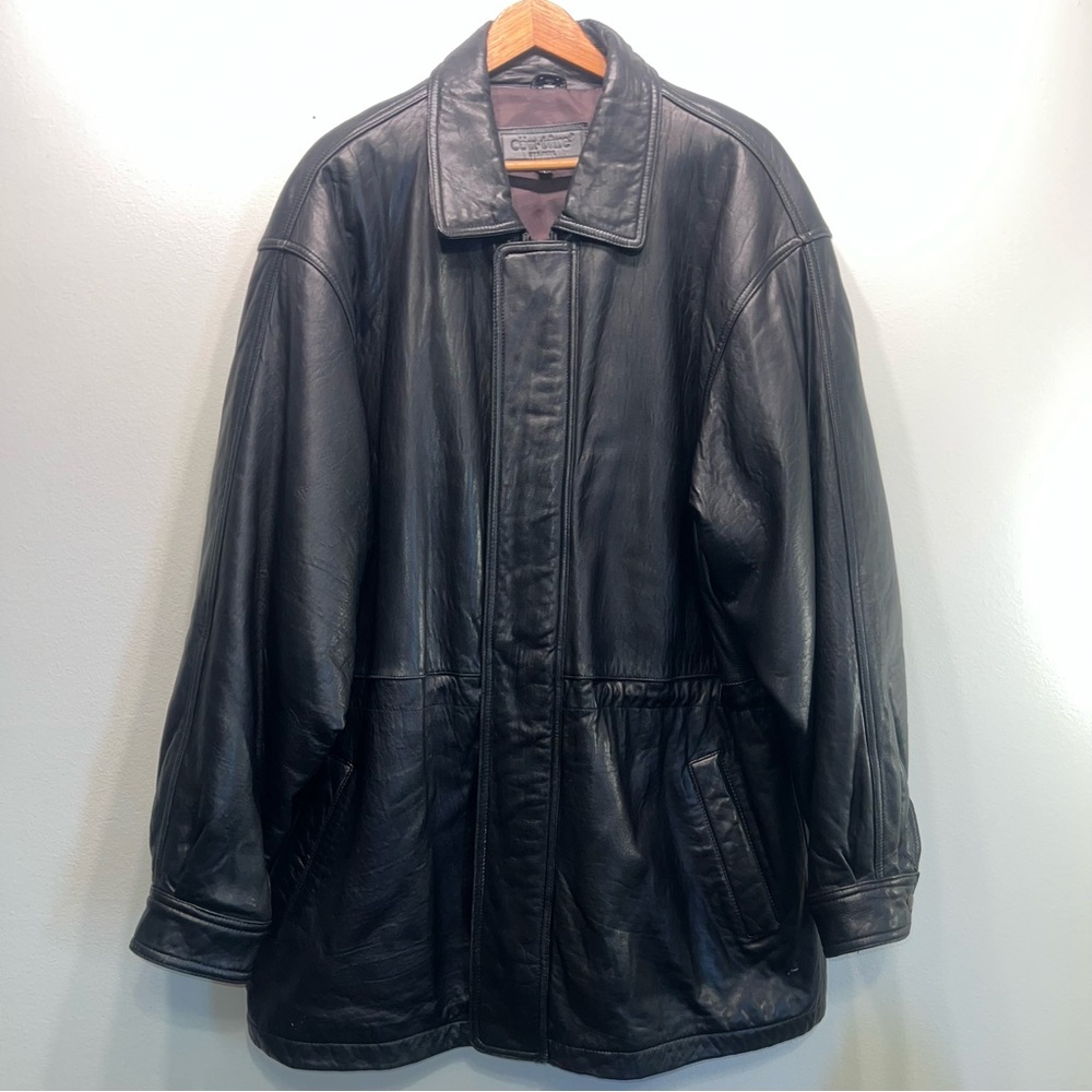 Vintage Couture by J. Park Mens Long Soft Lamb Leather Jacket Black Size Large